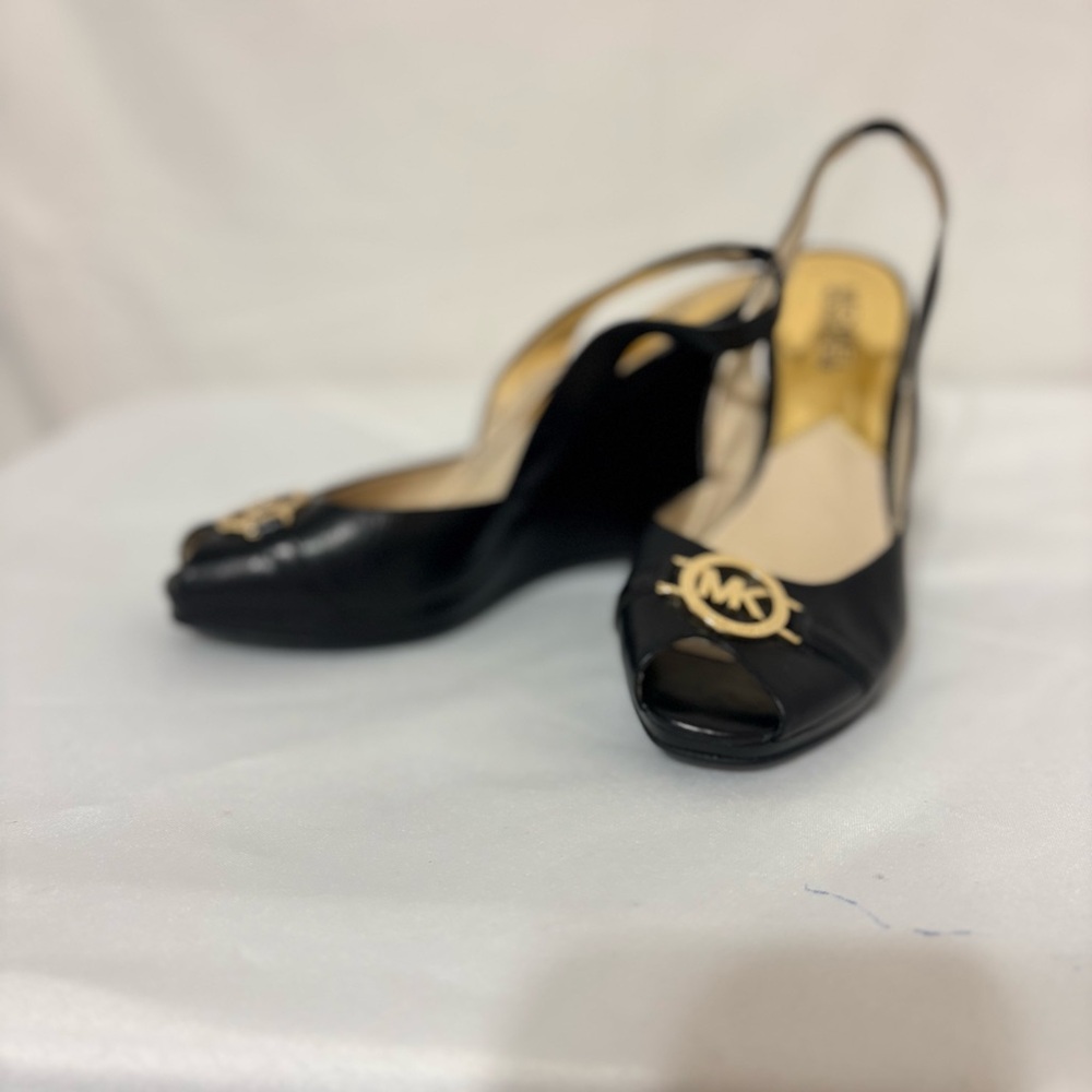 Michael Kors Rochelle leather slingback wedge pumps